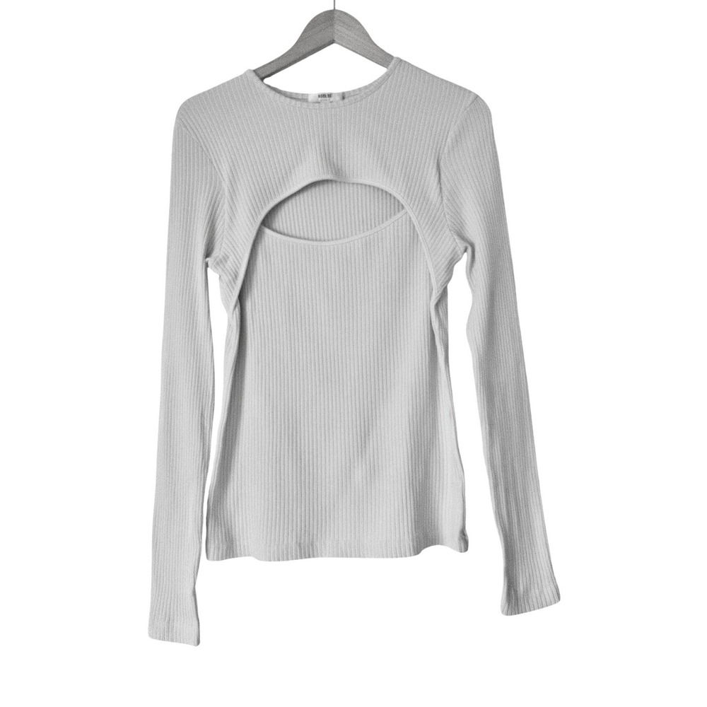 Agolde Lyza Ribbed Cutout Top Powder Off White XL Organic Cotton Blend Modern